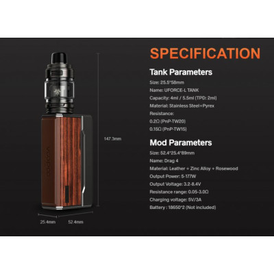 VOOPOO DRAG 4 177W Grip 5,5ml Full Kit Gun Metal Tropical Orange