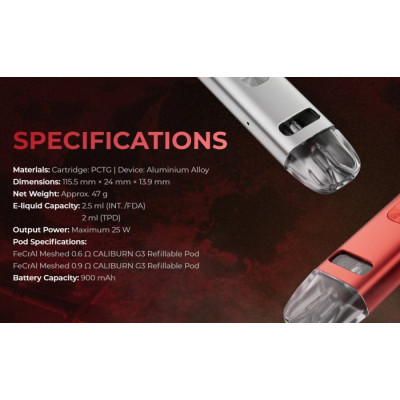 Uwell Caliburn G3 elektronická cigareta 900mAh Gray